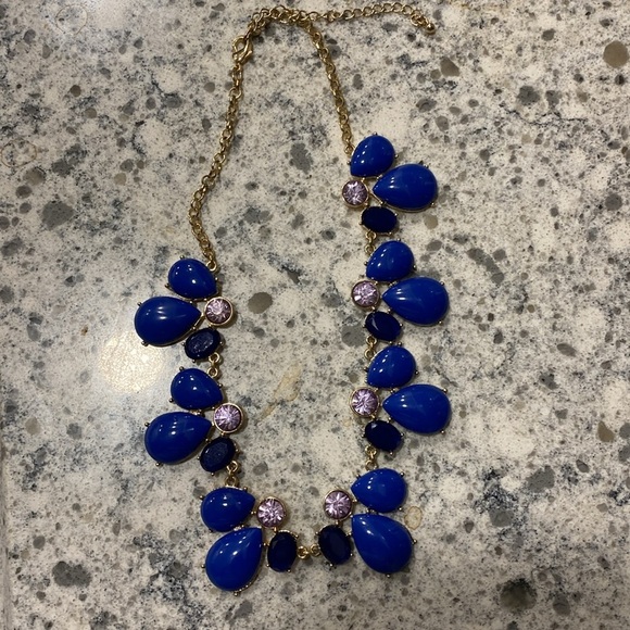 Elegant Blue  and Gold Necklace with Scalloped Design - Picture 1 of 4